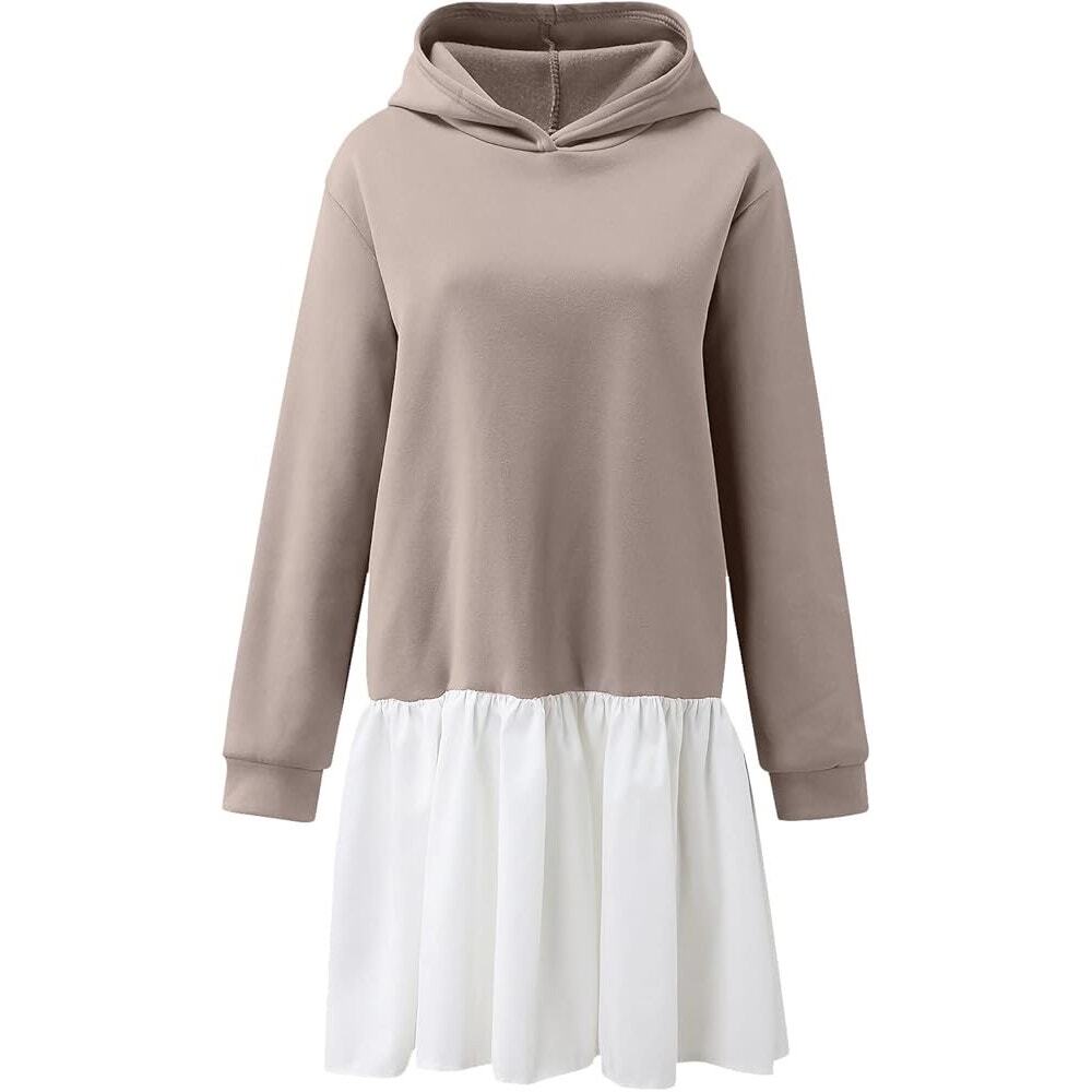 LA Made Tiered Hoodie Sweater Dress Size XXL MWT Brown White - Picture 7 of 10